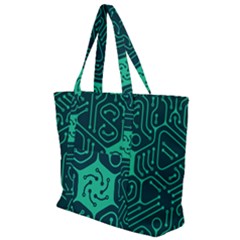 Circuit Hexagonal Geometric Pattern Background Green Zip Up Canvas Bag