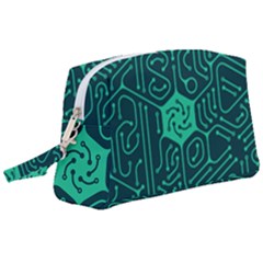 Circuit Hexagonal Geometric Pattern Background Green Wristlet Pouch Bag (large) by Jancukart