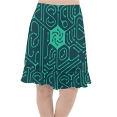 Circuit Hexagonal Geometric Pattern Background Green Fishtail Chiffon Skirt by Jancukart