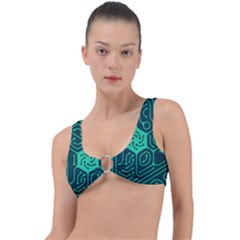 Circuit Hexagonal Geometric Pattern Background Green Ring Detail Bikini Top by Jancukart