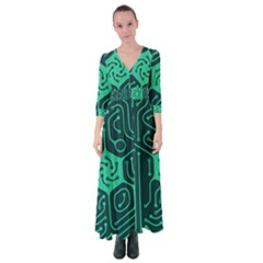 Circuit Hexagonal Geometric Pattern Background Green Button Up Maxi Dress