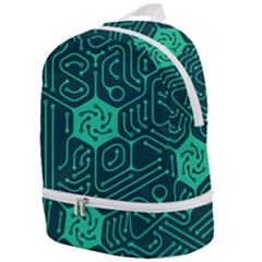 Circuit Hexagonal Geometric Pattern Background Green Zip Bottom Backpack