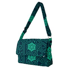 Circuit Hexagonal Geometric Pattern Background Green Full Print Messenger Bag (m)