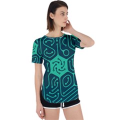 Circuit Hexagonal Geometric Pattern Background Green Perpetual Short Sleeve T-shirt