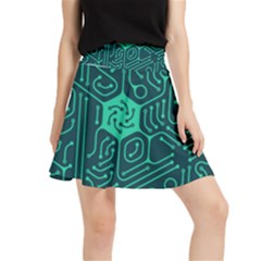 Circuit Hexagonal Geometric Pattern Background Green Waistband Skirt