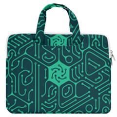 Circuit Hexagonal Geometric Pattern Background Green Macbook Pro 16  Double Pocket Laptop Bag 