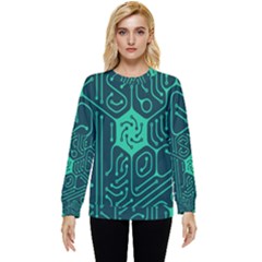 Circuit Hexagonal Geometric Pattern Background Green Hidden Pocket Sweatshirt