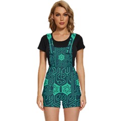 Circuit Hexagonal Geometric Pattern Background Green Short Overalls