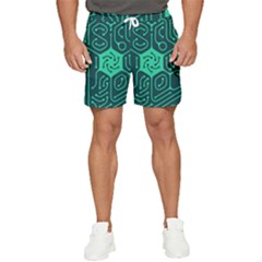 Circuit Hexagonal Geometric Pattern Background Green Men s Runner Shorts by Jancukart