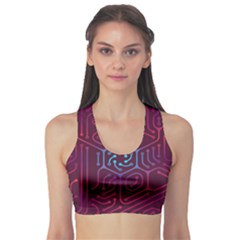 Circuit Hexagonal Geometric Pattern Background Purple Sports Bra