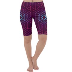 Circuit Hexagonal Geometric Pattern Background Purple Cropped Leggings 