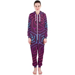 Circuit Hexagonal Geometric Pattern Background Purple Hooded Jumpsuit (ladies)