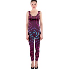 Circuit Hexagonal Geometric Pattern Background Purple One Piece Catsuit