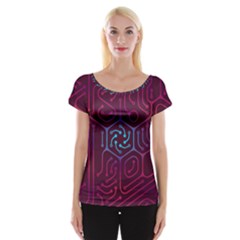 Circuit Hexagonal Geometric Pattern Background Purple Cap Sleeve Top