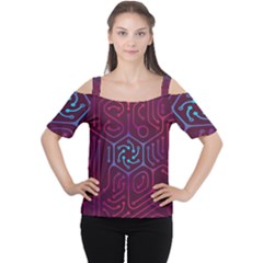 Circuit Hexagonal Geometric Pattern Background Purple Cutout Shoulder Tee