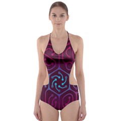 Circuit Hexagonal Geometric Pattern Background Purple Cut-out One Piece Swimsuit by Jancukart