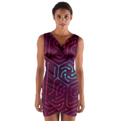 Circuit Hexagonal Geometric Pattern Background Purple Wrap Front Bodycon Dress