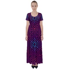 Circuit Hexagonal Geometric Pattern Background Purple High Waist Short Sleeve Maxi Dress