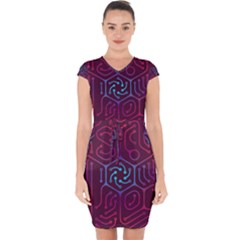 Circuit Hexagonal Geometric Pattern Background Purple Capsleeve Drawstring Dress 