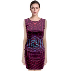 Circuit Hexagonal Geometric Pattern Background Purple Sleeveless Velvet Midi Dress