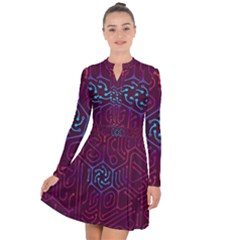 Circuit Hexagonal Geometric Pattern Background Purple Long Sleeve Panel Dress