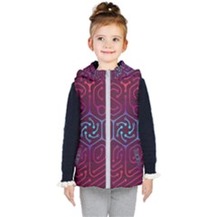 Circuit Hexagonal Geometric Pattern Background Purple Kids  Hooded Puffer Vest