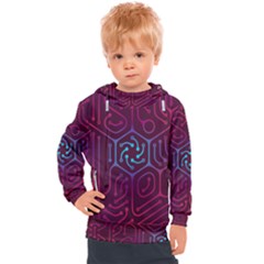 Circuit Hexagonal Geometric Pattern Background Purple Kids  Hooded Pullover by Jancukart