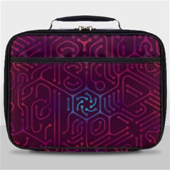 Circuit Hexagonal Geometric Pattern Background Purple Full Print Lunch Bag by Jancukart