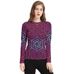 Circuit Hexagonal Geometric Pattern Background Purple Women s Long Sleeve Rash Guard