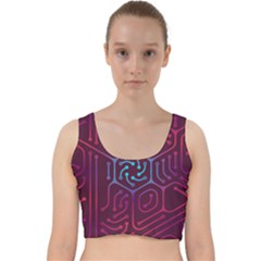 Circuit Hexagonal Geometric Pattern Background Purple Velvet Racer Back Crop Top