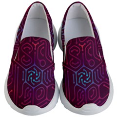 Circuit Hexagonal Geometric Pattern Background Purple Kids Lightweight Slip Ons by Jancukart