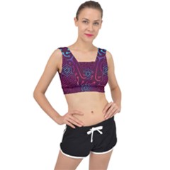 Circuit Hexagonal Geometric Pattern Background Purple V-back Sports Bra