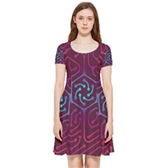 Circuit Hexagonal Geometric Pattern Background Purple Inside Out Cap Sleeve Dress