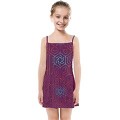 Circuit Hexagonal Geometric Pattern Background Purple Kids  Summer Sun Dress