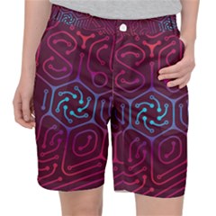 Circuit Hexagonal Geometric Pattern Background Purple Women s Pocket Shorts by Jancukart