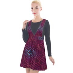 Circuit Hexagonal Geometric Pattern Background Purple Plunge Pinafore Velour Dress