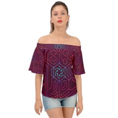 Circuit Hexagonal Geometric Pattern Background Purple Off Shoulder Short Sleeve Top by Jancukart