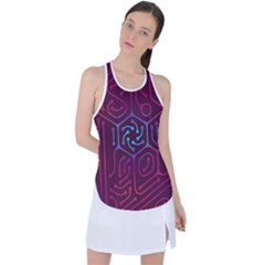 Circuit Hexagonal Geometric Pattern Background Purple Racer Back Mesh Tank Top by Jancukart