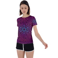 Circuit Hexagonal Geometric Pattern Background Purple Back Circle Cutout Sports Tee by Jancukart