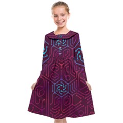 Circuit Hexagonal Geometric Pattern Background Purple Kids  Midi Sailor Dress