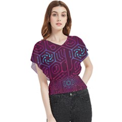 Circuit Hexagonal Geometric Pattern Background Purple Butterfly Chiffon Blouse