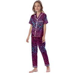 Circuit Hexagonal Geometric Pattern Background Purple Kids  Satin Short Sleeve Pajamas Set by Jancukart