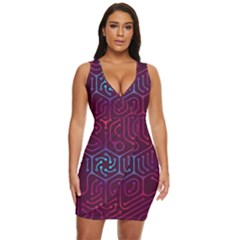 Circuit Hexagonal Geometric Pattern Background Purple Draped Bodycon Dress