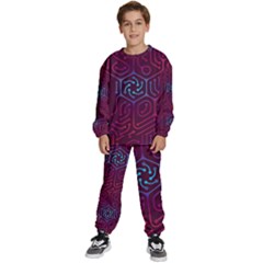 Circuit Hexagonal Geometric Pattern Background Purple Kids  Sweatshirt Set