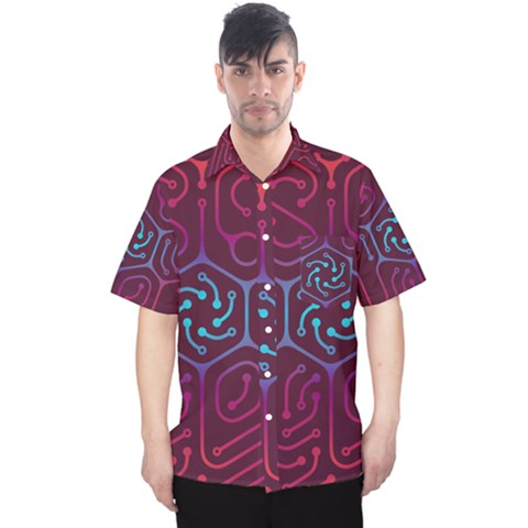 Circuit Hexagonal Geometric Pattern Background Purple Men s Hawaii Shirt by Jancukart