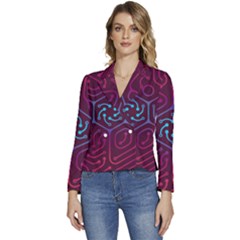 Circuit Hexagonal Geometric Pattern Background Purple Women s Long Sleeve Revers Collar Cropped Jacket