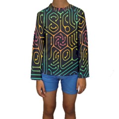 Circuit Hexagonal Geometric Pattern Background Pattern Kids  Long Sleeve Swimwear