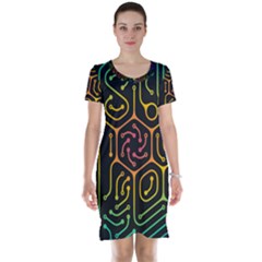 Circuit Hexagonal Geometric Pattern Background Pattern Short Sleeve Nightdress