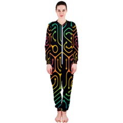 Circuit Hexagonal Geometric Pattern Background Pattern Onepiece Jumpsuit (ladies)