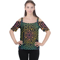 Circuit Hexagonal Geometric Pattern Background Pattern Cutout Shoulder Tee